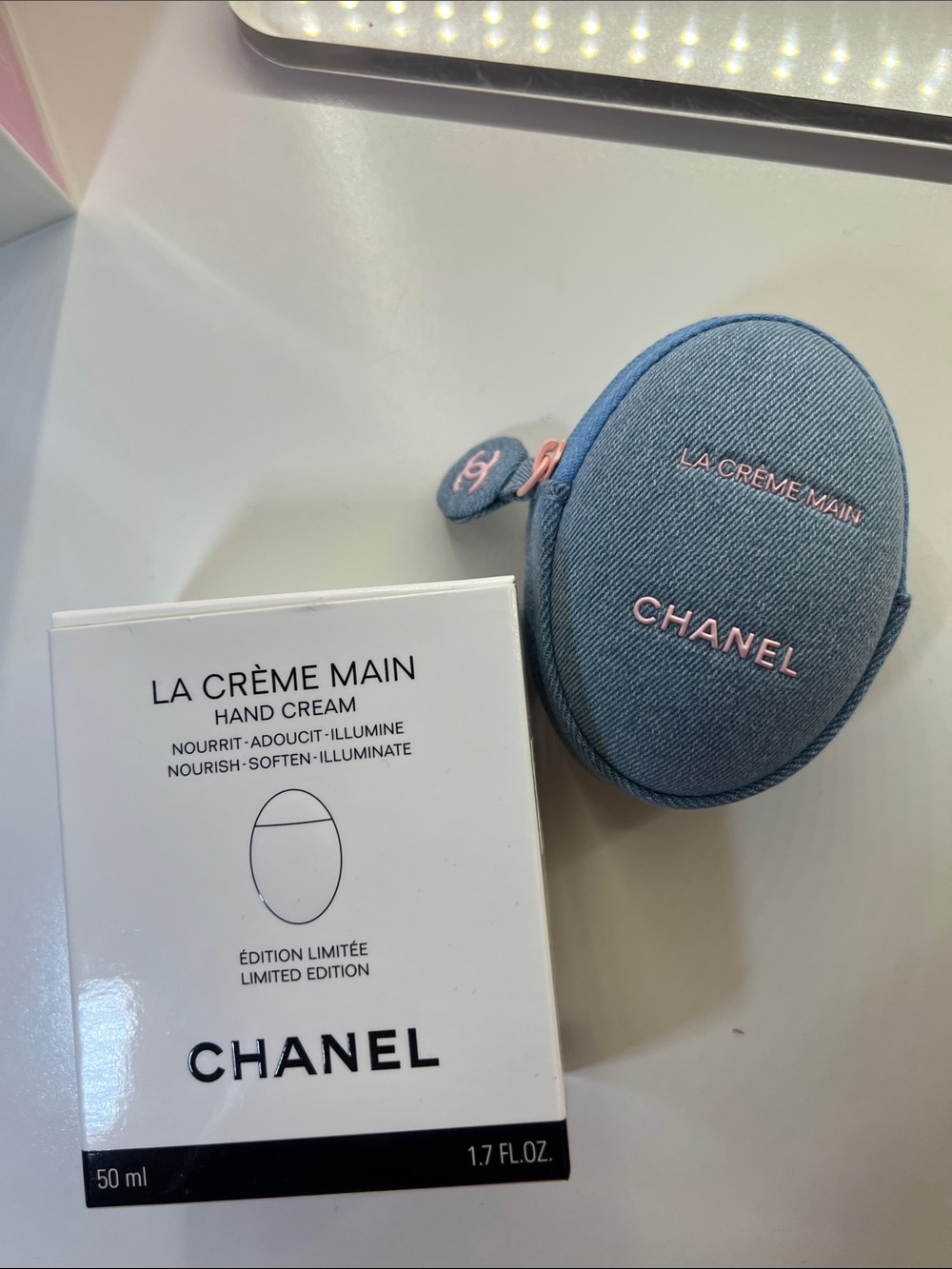 CHANEL La Crème Main Hand Cream with Denim-Style Blue Pouch